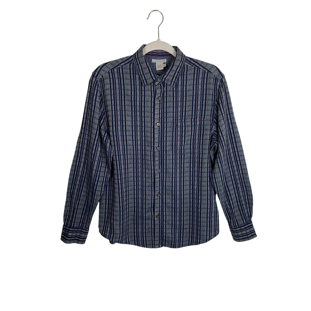 Carbon2Cobalt Mens Blue Textured Stripe Dobby Cotton Button Down Shirt Sm 133706